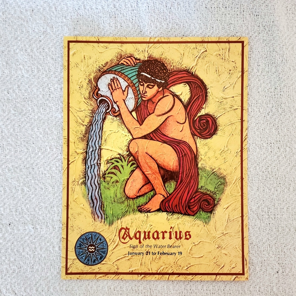 Vintage NOS 1970s jumbo Aquarius Zodiac birthday card